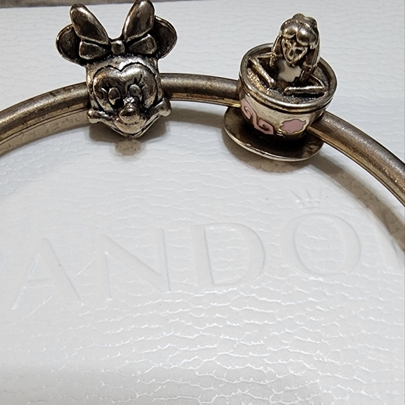 Pandora Moments Bangle with 2 Disney charms bundle size 7 IN - Picture 2 of 9